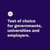 Blue background with white text that reads: Test of choice for governments, universities and employers.